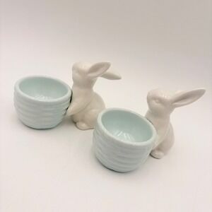 Hoppers Lane Bunny Dish Set Ceramic Easter Egg Holder Candy Trinket Tray